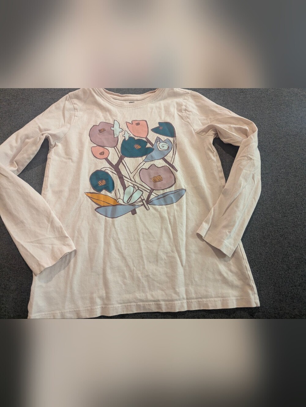 Tea Collection Long Sleeve Tee in Light Pink with Blue and Lavender Floral Print